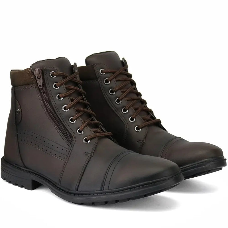 Bota Casual Masculina Cano Médio de Zíper Kit com Chinelo + Relógio de Brinde