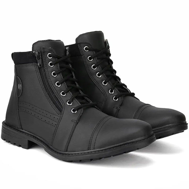 Bota Casual Masculina Cano Médio de Zíper Kit com Chinelo + Relógio de Brinde