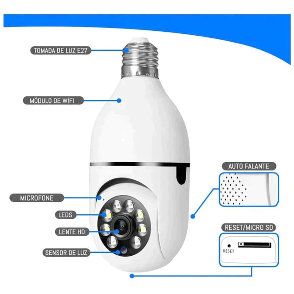 Câmera de Segurança Wifi 360º Externa e Interna - Câmera Lâmpada