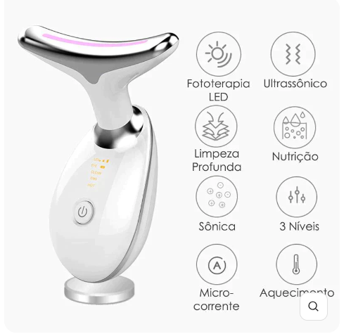 Massageador Facial com Led para Rosto e Pescoço